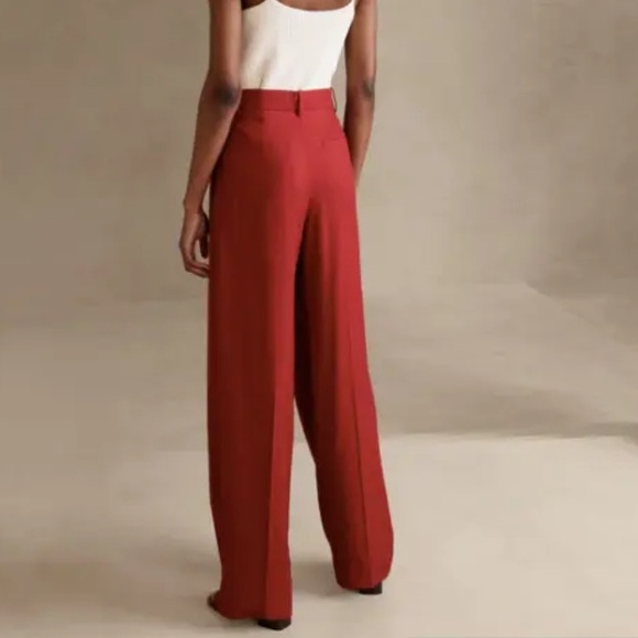 NWT Banana Republic Lena Wide Leg Linen Pant Size 10 Tall  Red Embers - Picture 2 of 16